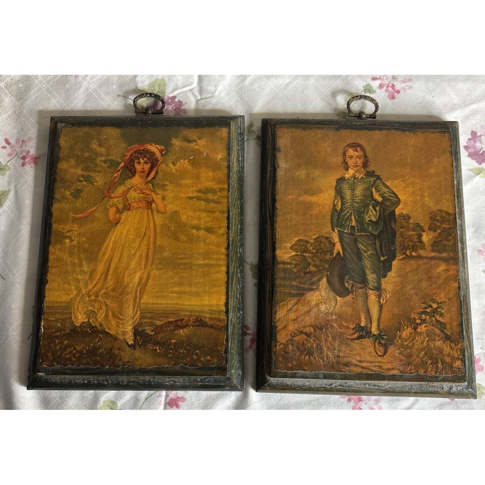 "Blue Boy" and "Pinkie" prints - 5 1/2 X‎ 7 1/2 wooden framed Gainsborough
